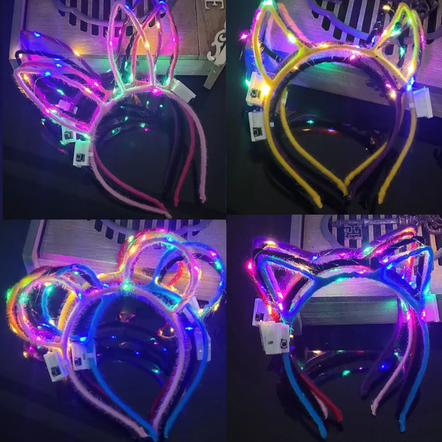 LED Glow Cat & Bunny Ear Headbands - 10/20/30 Pcs