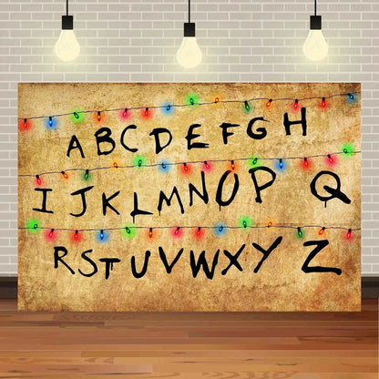 American TV Stranger Theme Background Lights Alphabet Episode Series Vinyl Banner Party Decoration Supplies Photo Prop Baby Gift