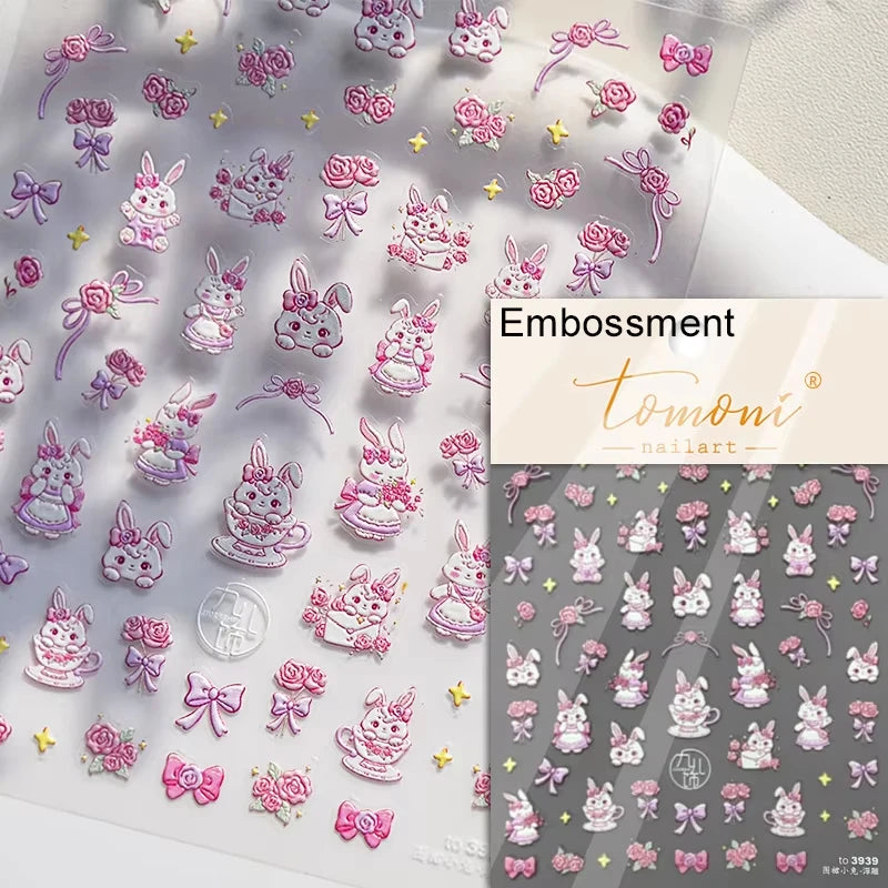 Cute Jelly Pink Cat Paw Print Nail Sticker Kawaii Pink Black Cat Claw 5D Embossed Self-Adhesive Nail Art Sticker Nail Art Decal SS69 7.69 TO3939