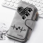 ZeAiLi Long PU Leather Clutch Wallet with Animal Paw & Butterfly Print
