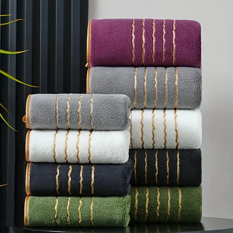 2/3/6/8 Pcs Bath Towel Set White & Gray with Gold Accents, Soft Absorbent Premium Towels for Home, Hotel & Bathroom