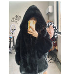 Nerazzurri Women's Faux Fur Coat with Hood - Warm & Fluffy