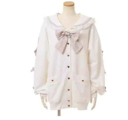 Mine Series Japanese Embroidery Bow Sail Collar Black Long Sweatshirt Coat Women Hoodie Lolita Sweet Girls Pink Hoodies Jacket