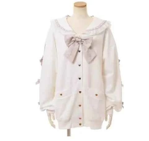 Mine Series Japanese Embroidery Bow Sail Collar Black Long Sweatshirt Coat Women Hoodie Lolita Sweet Girls Pink Hoodies Jacket