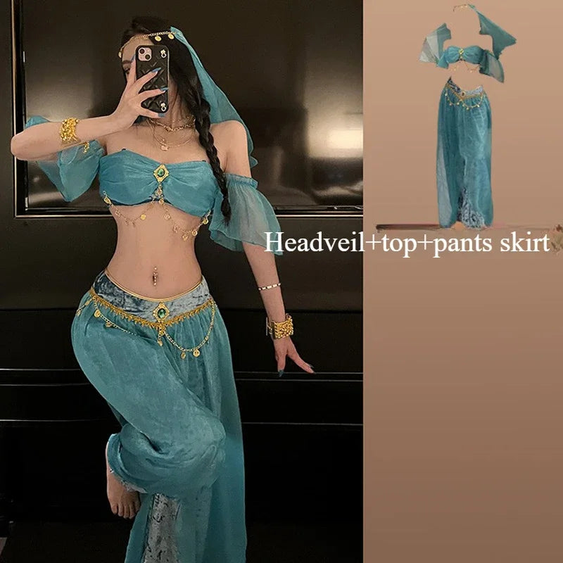 Belly Dance Costume Women's Sexy Arabian Princess Costume Fancy Indian Dance Embroider Bollywoods Jasmine Dress Egyptian Queen