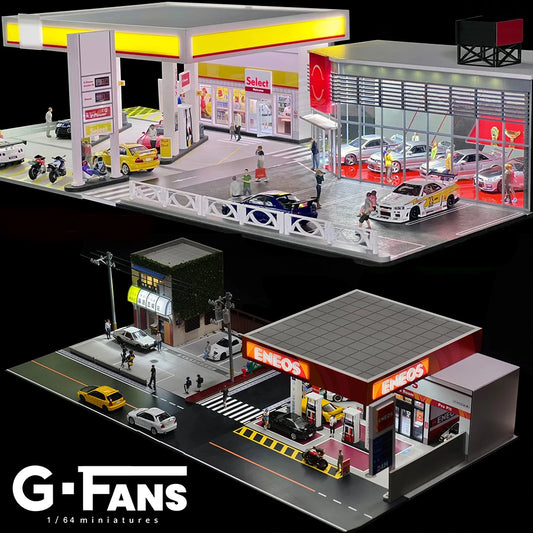SS69 1/64 Scale Diecast Car Garage Diorama with LED Lighting and Dust Door