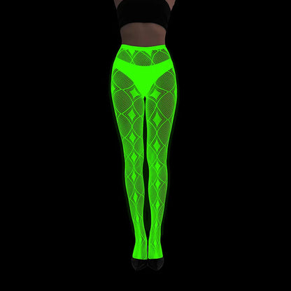 Women Glow in The Dark Fishnet Tight Rose Pattern Fishnet Tights Luminous Fishnet Halloween Party Festive Dress Up SS69