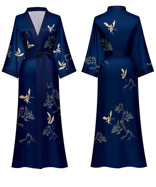 Daiwor Kout Silk Satin Robe for Women Long Japanese Kimono Robe Lightweight Soft Bathrobe Summer Luxury Dressing Gown