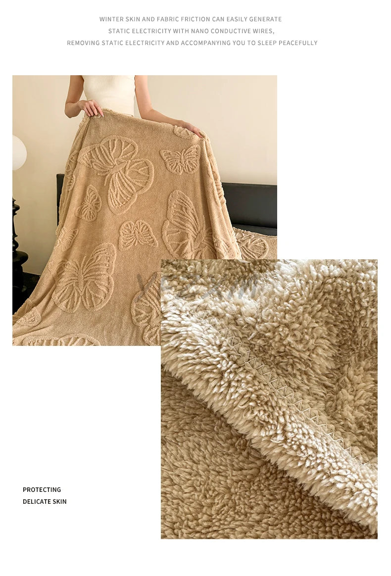 Coral Fleece Blanket with 3D Butterfly Pattern - Soft & Warm