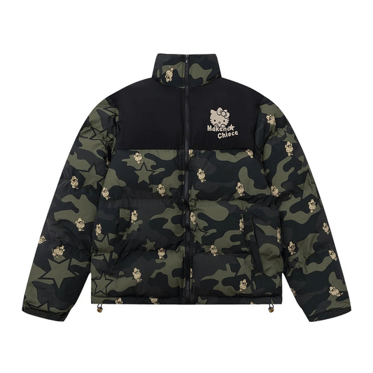 Sanrio Y2K Hello Kitty Winter Women Camouflage Down Jacket Thicken Coat Anime Kawaii Warm Cotton Clothes Tops Girl Student Loose SS69 24.69 A / L