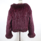 New Women Autumn Winter Knitted Real Rabbit Fur Coat 100% Natural Rabbit Fur Jacket With Fox Fur Collar Overcoat For Female