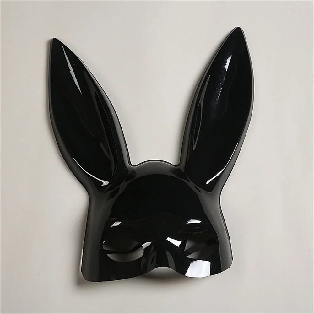 Exaggerated Rabbit Ear Mask - Black & White PVC Costume Accessory