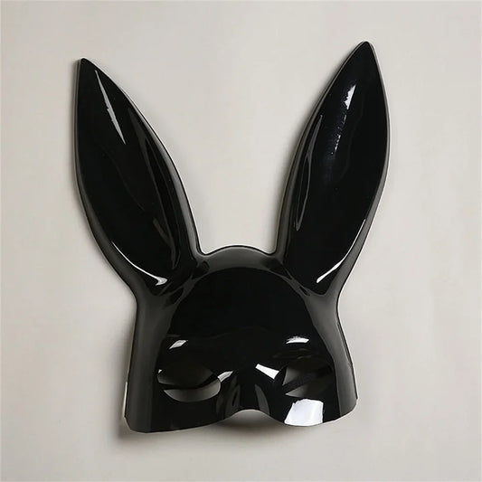 Exaggerated Rabbit Ear Mask, Black and White PVC Bunny Costume Accessory