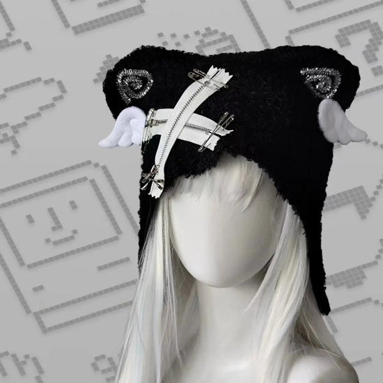Autumn Winter Grunge Casual Warm Angel's Wings Hats Y2k Aesthetic Knitted Bears Ears Hat Kawaii Lolita Harajuku Caps Fashion SS69