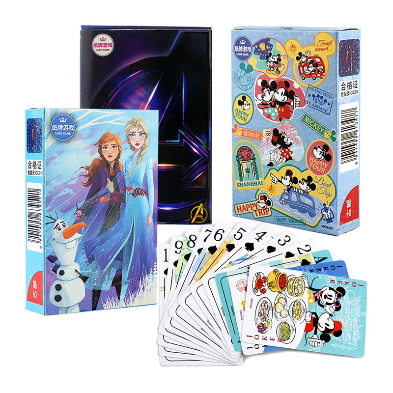 54Pcs/Box Disney Paper Playing Cards Mickey Avengers Frozen Anime Poker Cards Child Adult Desktop Games Toys SS69