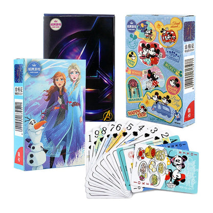 54Pcs/Box Disney Paper Playing Cards Mickey Avengers Frozen Anime Poker Cards Child Adult Desktop Games Toys SS69