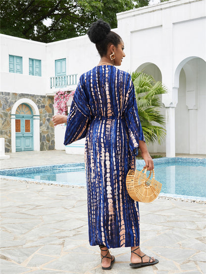 Long Kimono Swimsuit Cover up for Women Stylish Tie Dye Open Front Beach Outfits Bathing Suit