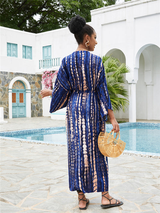 Long Kimono Swimsuit Cover up for Women Stylish Tie Dye Open Front Beach Outfits Bathing Suit