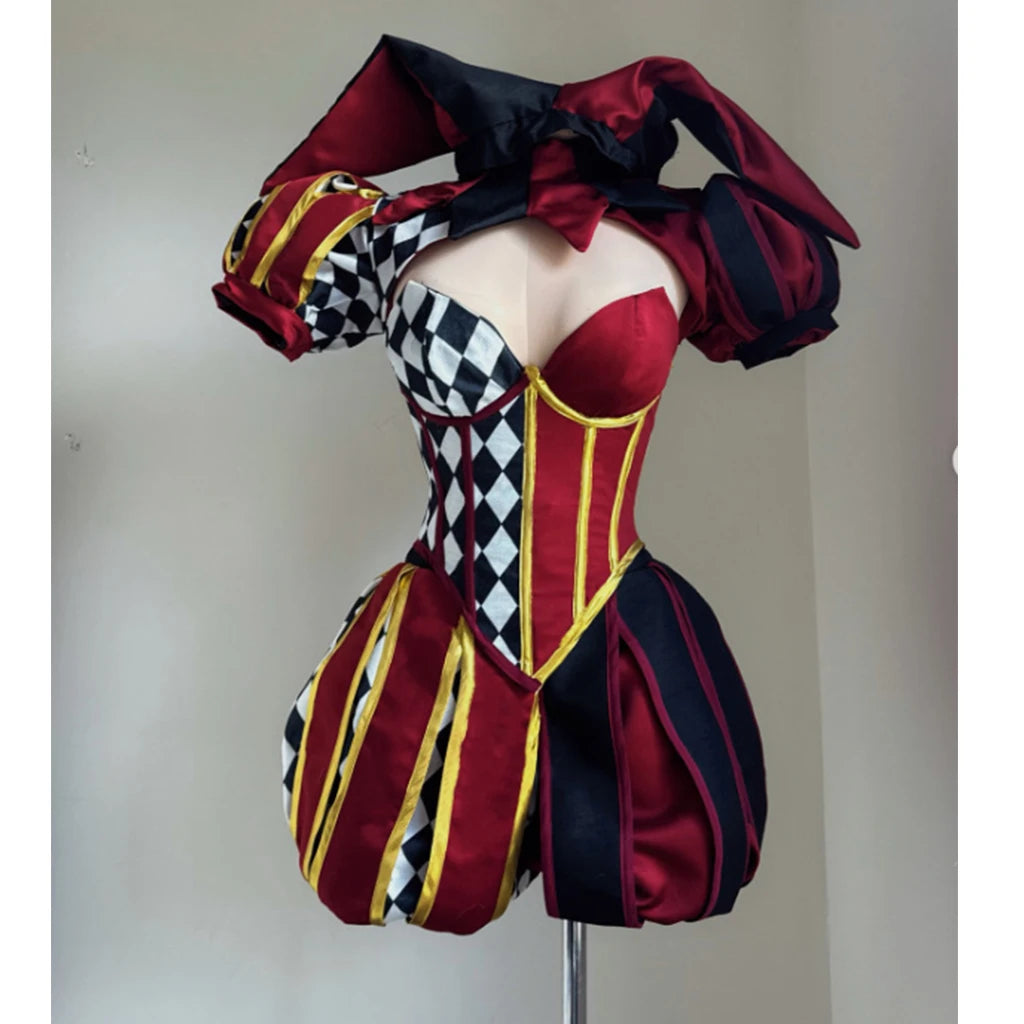 Custom Made Vintage Victorian Gothic Jester Cosplay Costume Women Harlequin Carnival Outfit Tutorial Joker Clown Suit
