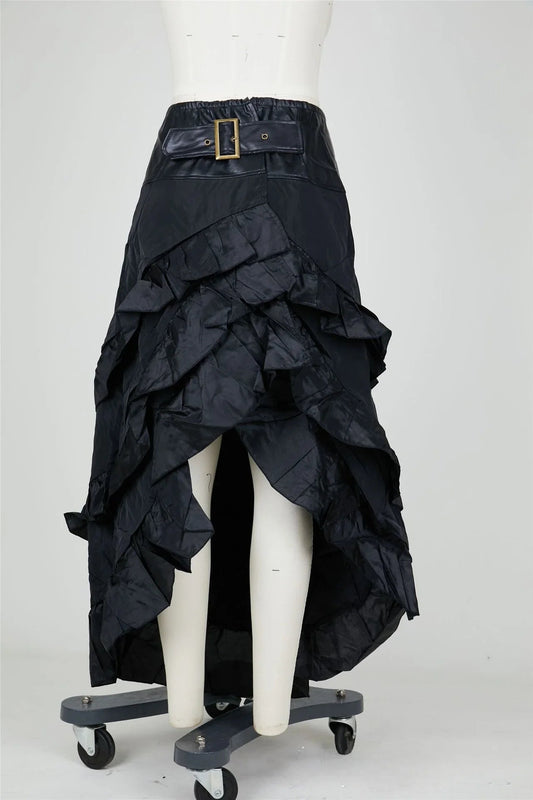 Cosplay Vintage Steampunk Dress Victorian Medieval Ruffled Satin Lotus Trim Gothic Skirts Women Corset Skirt Pirate Costumes SS69