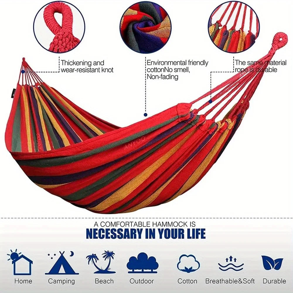Outdoor Multi-Functional Hammock - Colorful Anti-Flip Design, Garden Leisure Hammock, Equipped with Tree-Friendly Straps and a P SS69