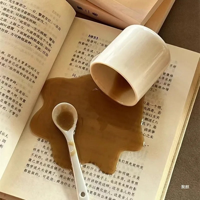 SS69 Spilled Coffee Sand Sculpture Desktop Decoration and Phone Holder