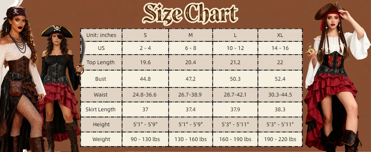 Verceco Pirate Costume Women Outfit with Renaissance Pirate Shirt Skirt Corset Waist Belt Womens Halloween Pirate Costumes
