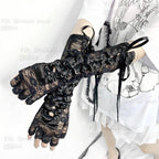 Japanese lolita lace long arm sleeve sweet cool girls lace-up mesh bandage white black arm warmers gloves SS69