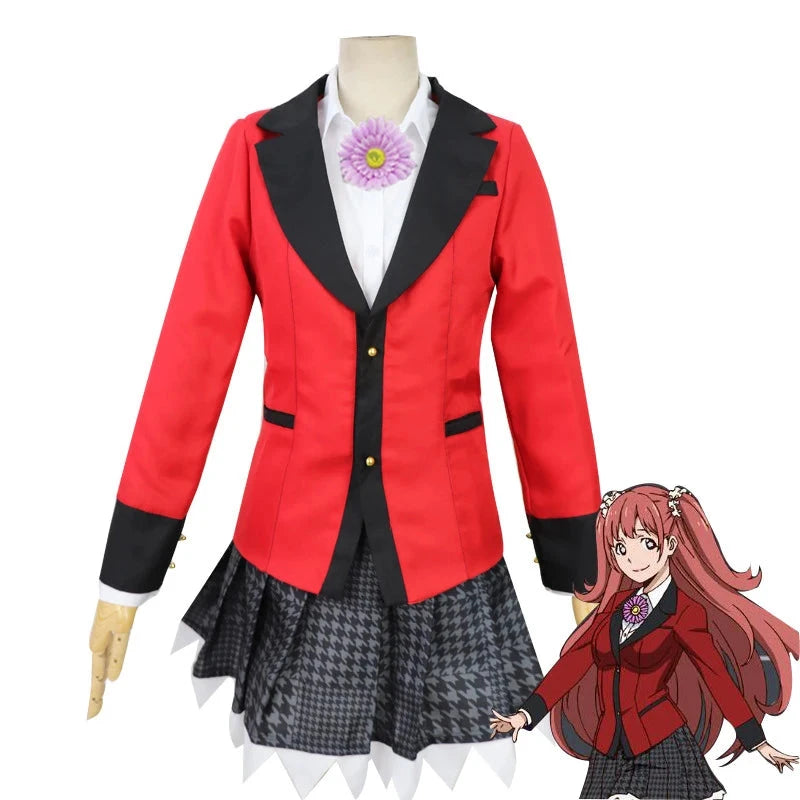 Anime Kakegurui Cosplay Costume Kirari Momobami Uniform Yumeko Sayaka Compulsive Gambler Japanese School Girl Pleated Skirt Suit SS69
