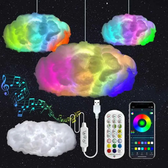 39.3inch 3D Thunder Cloud LED Ambient Light Remote and APP Control DIY Color Changing Light lamp for Game Room Party Club