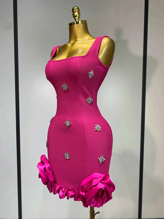 Women Sexy Square Collar Sparkly Rhinestone Bodycon Mini Bandage Dress Celebrate Evening Party Elegant Luxury Birthday Dress