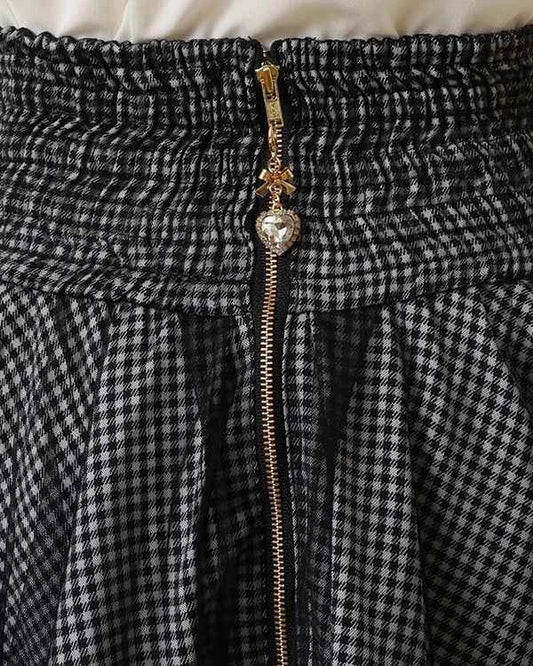 Japanese Liz New Summer Lace Edge Leather Ring High Waist Pleated Skirt Ribbon Bow All-match Short Skirts Big Bow Lolita Blouses