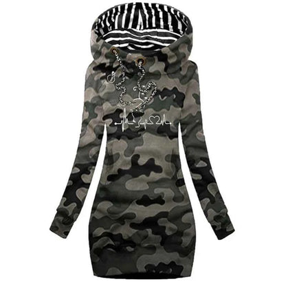 Trendy Line Cat Printed Autumn and Winter Women's Fashion Hoodie Dresses Hoodie Dresses Women's Long Sleeve Sweater Dresses