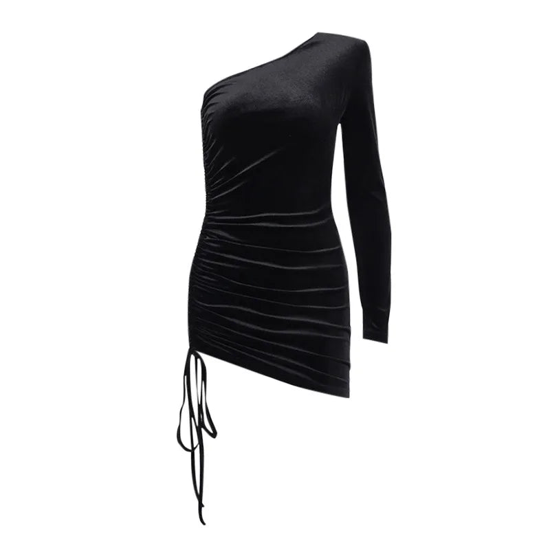 2025 New Plus Size 9XL 8XL 7XL One Shoulder Velvet Lace Up Party Bodycon Women Dresses Vestidos XXXXXL SS69