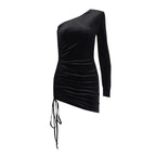 2025 New Plus Size 9XL 8XL 7XL One Shoulder Velvet Lace Up Party Bodycon Women Dresses Vestidos XXXXXL SS69