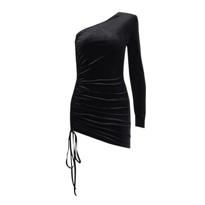 2025 New Plus Size 9XL 8XL 7XL One Shoulder Velvet Lace Up Party Bodycon Women Dresses Vestidos XXXXXL SS69