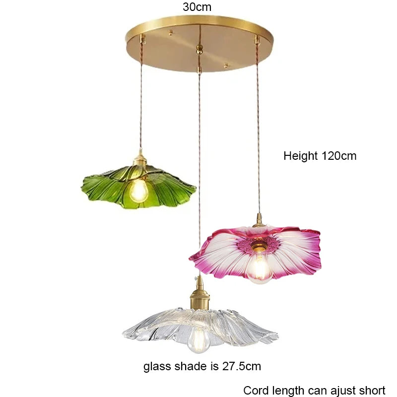 Vintage Pendant Lights Flower Glass Hanging Lamps Home Decoration Lighting Living Room Bedroom Bedside Light Fixture Indoor Shop
