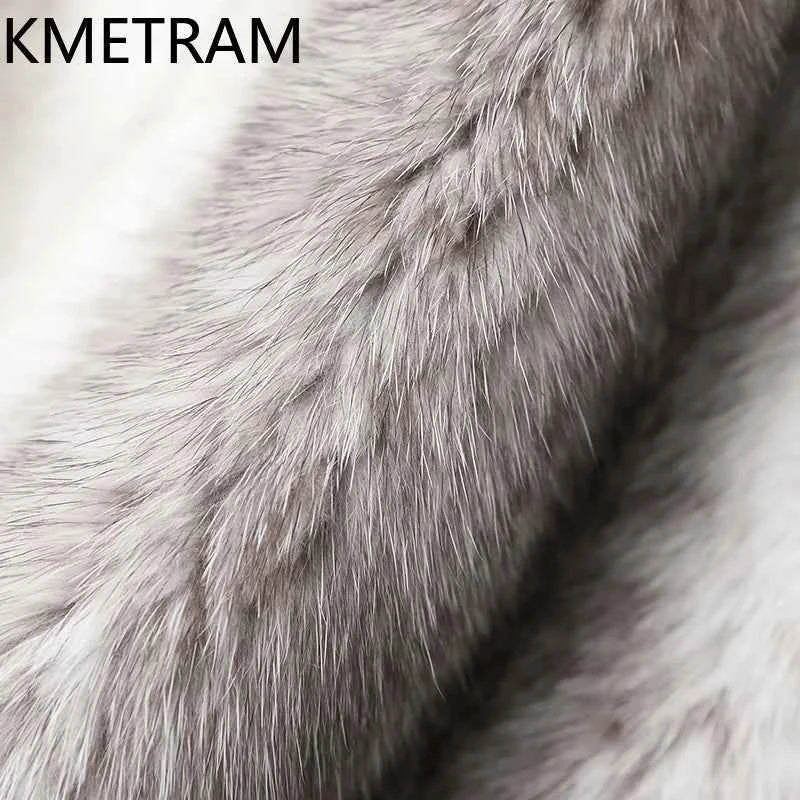 KMETRAM 100% Cross Mink Fur Jacket Woman Mid Length Real Fur Coat Winter Women Clothing Furry Jackets 2025 шуба женская