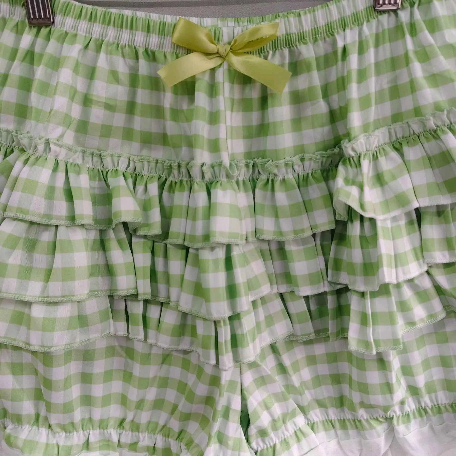 Kimotimo Green Plaid Bow Skirt Shorts Women Elastic Waist Slim Ift Short Pants Japanese Kawaii Versatile Y2k Aesthetic Clothes