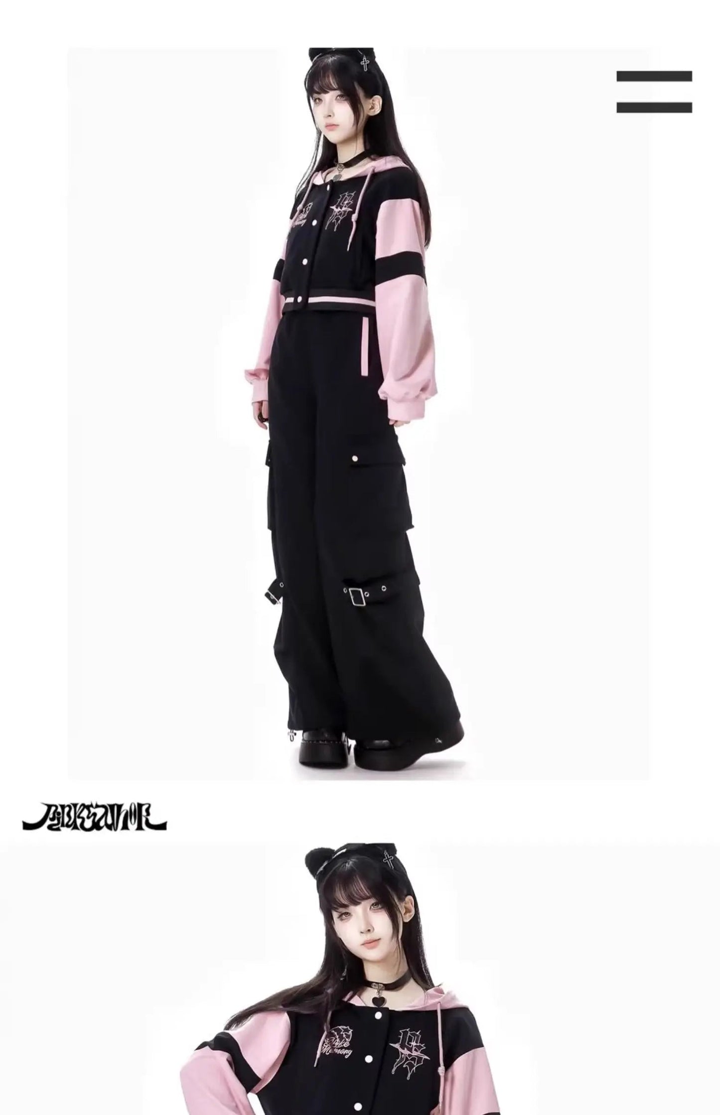 Sweet Cool Embroidery Pink Black Hoodies Baseball Slim Zipper Women Sweatshirt Jacket Loose Casual Trousers Sweet Mini Skirt Set SS69