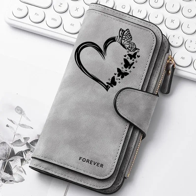 ZeAiLi Long PU Leather Clutch Wallet with Animal Paw and Butterfly Print
