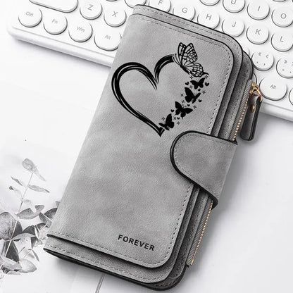 ZeAiLi Long PU Leather Clutch Wallet with Animal Paw and Butterfly Print