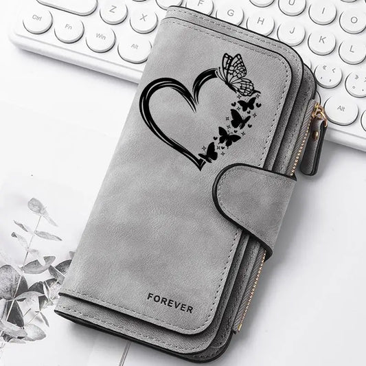ZeAiLi Long PU Leather Clutch Wallet with Animal Paw and Butterfly Print