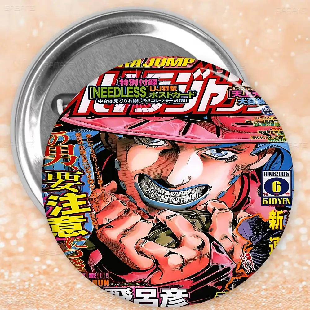 Anime JoJo Bizarre Adventure Soft Button Pin Round Metal Badge Lapel Pin Parts Gift Friends Kid Jewelry