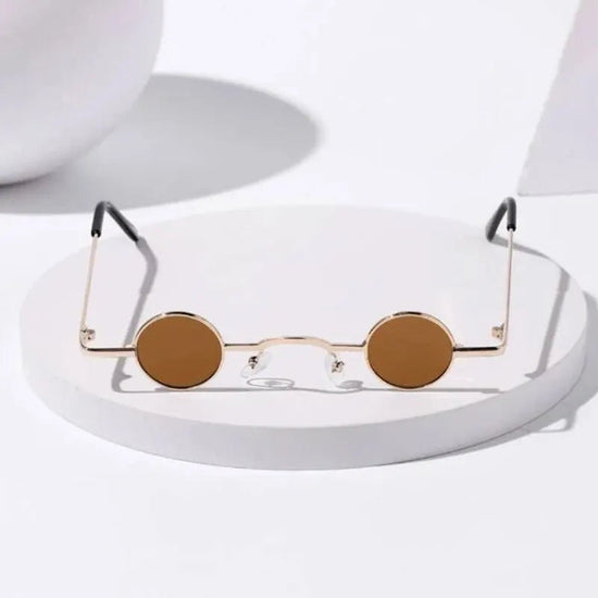 Vintage Rock Punk Man Sunglasses Classic Small Round Sunglasses Women Wide Bridge Metal Frame Black Lens Driving Eyewear SS69 7.69 brown