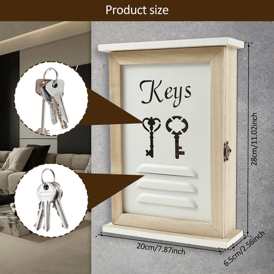 Wooden Wall Key Holder Cabinet with 6 Hooks for Entryway Storage Box