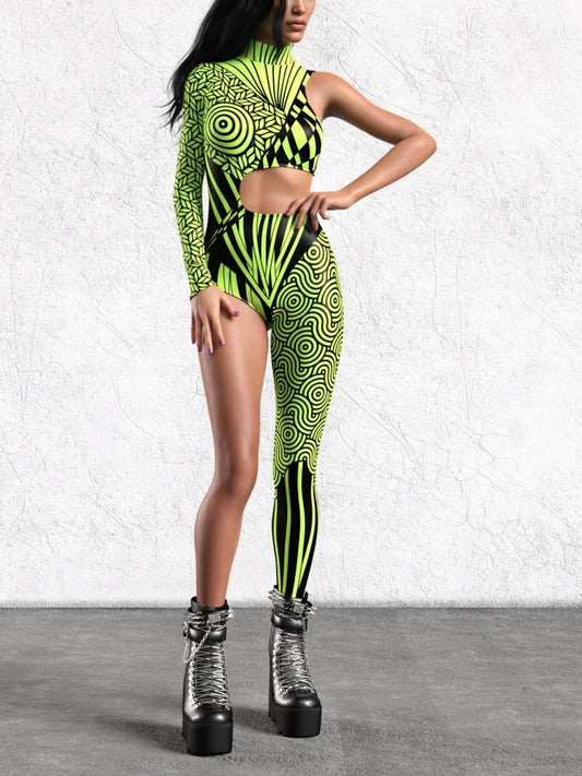 Halloween Unisex Art Irregular Lines Bodysuit Holiday Party Role Playing Solid Color Bodysuit Stage Performance Tights Costume