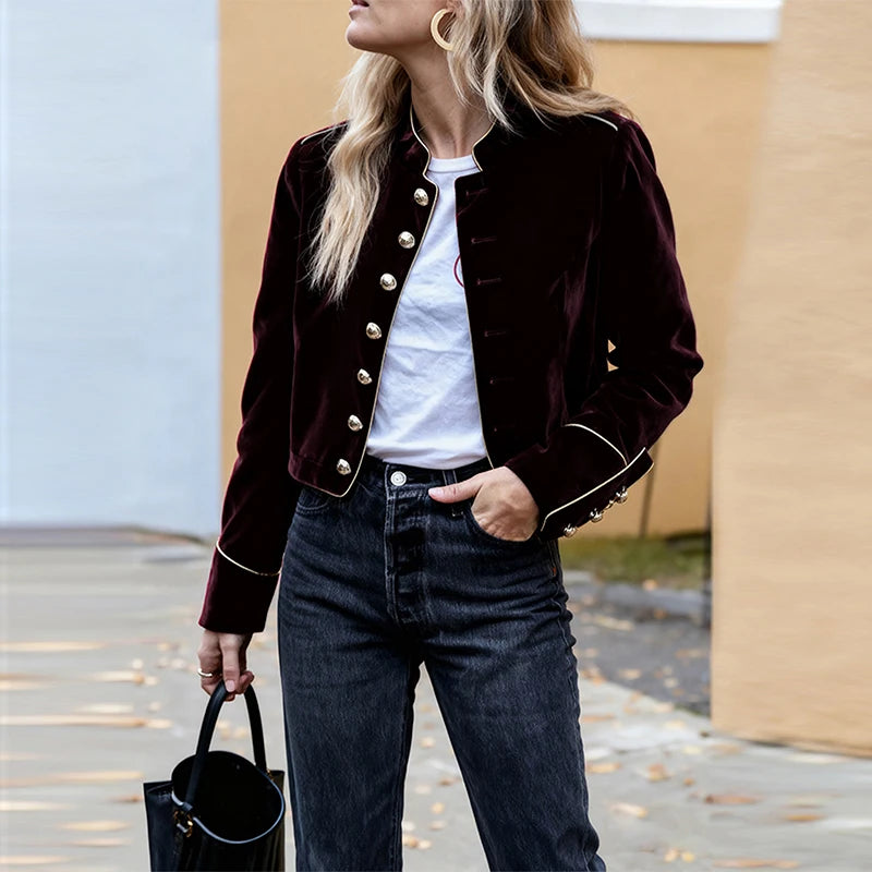 Modigirl Women's Velvet Wine Red Casual Jacket - Autumn/Winter