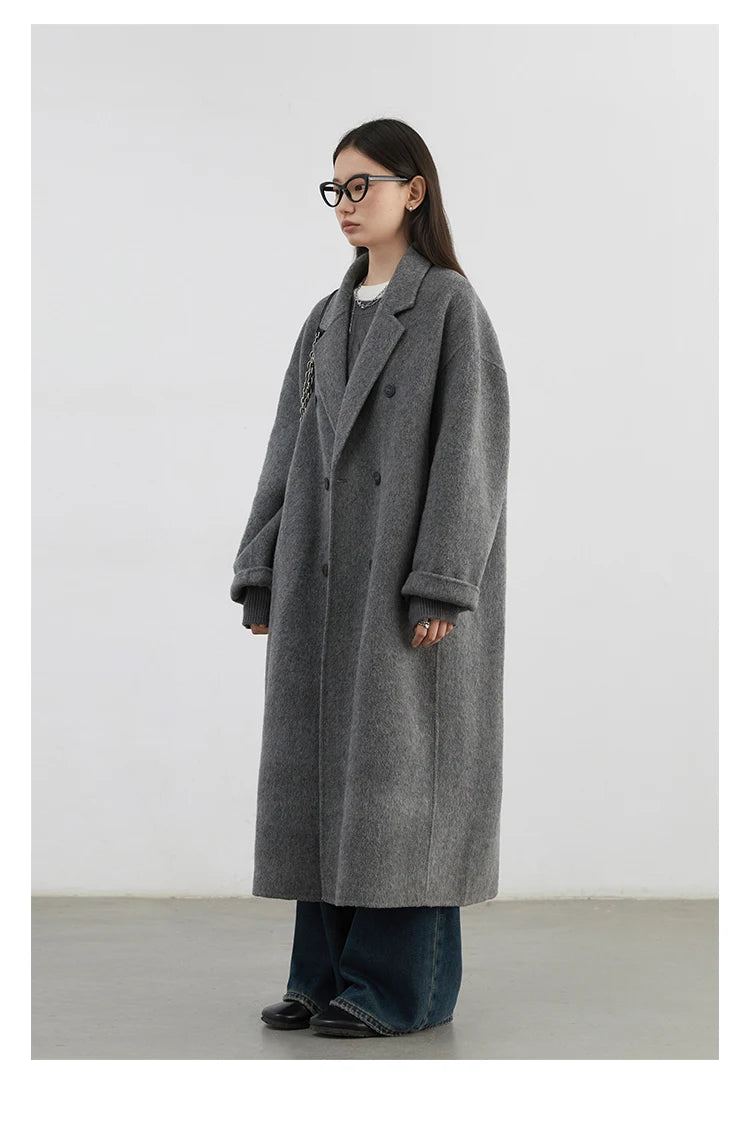 CHIC VEN Women Woolen Coat Double-breasted Basic Loose Casual Retro New Long Double-sided Female Overcoat Autumn Winter 2026