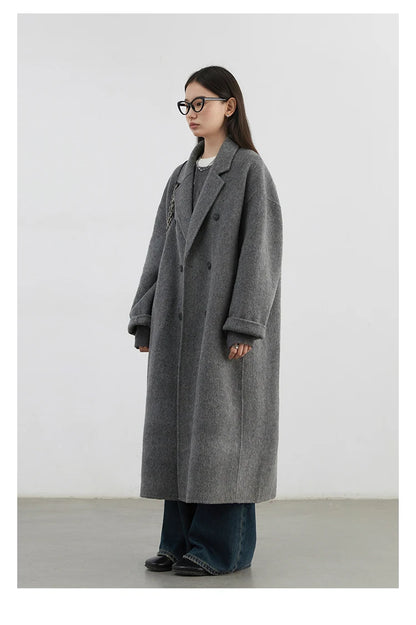 CHIC VEN Women Woolen Coat Double-breasted Basic Loose Casual Retro New Long Double-sided Female Overcoat Autumn Winter 2026